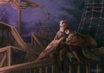  avian barn_owl beak bird blue_eyes cute detailed_background feathers female gaiasangel hug male mammal mustelid nathradas night owl romantic scenery ship stars straight weasel wings 