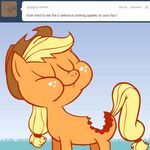  applejack_(mlp) ask_jappleack blonde_hair cowboy_hat eating equine eyes_closed female feral freckles friendship_is_magic hair hat horse hotdiggedydemon jappleack long_hair mammal my_little_pony pony ponytail solo tail tumblr what wounded 