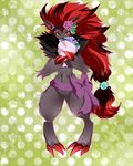  abstract_background anthro blue_eyes bouquet claws flower headband looking_at_viewer nintendo pinup pok&#233;mon pok&eacute;mon pose ribbons solo standing video_games zoroark 