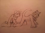  anthro balls canine canine_penis cat dog duo erection feline gay housepets! knot male mammal maxwell_(housepets!) peanut_butter_(housepets!) penis presenting raised_tail side_view sketch tail webcomic 