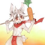  bandage carrot dakuten lagomorph loincloth male nipples rabbit red_eyes scarf simple_background skimpy solo standing stick 