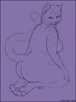  breasts butt chubby feline female foot_pads mammal nipples overweight pawpads purple_background sitting sketch smile solo tach0012 tail whiskers 