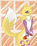 anthro bajiru black_nose blue_eyes breasts canine chest_tuft digimon edit fox fur looking_at_viewer male mammal penis pinup pose renamon solo standing tail tuft 