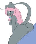  anthro blue_eyes breasts butt ellie female hair inviting long_hair long_pink_hair looking_at_viewer looking_back mammal mouse nightfaux nude pink_hair pink_nose presenting pussy raised_tail rodent side_boob simple_background sitting solo tail 