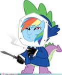  dragon equine female feral friendship_is_magic horse knife mammal mask my_little_pony plain_background pony rainbow_dash_(mlp) scalie smoke solo spike_(mlp) spy_(team_fortress_2) suit team_fortress_2 