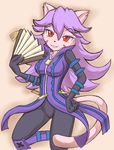  bajiru beige_background black_clothing boots breasts facial_markings feline female hair looking_at_viewer mammal markings multicolored_clothing op&#233;ra_kranz op&eacute;ra_kranz pink_body purple purple_hair red_eyes solatorobo solo 