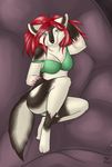 bra canine cerise clothed clothing cute dog female green_eyes hair mammal panties pinup pmoss pose red_hair skimpy solo underwear 