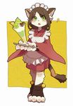  abstract_background apron blush cat cute feline female green_eyes ice_cream maid maid_uniform mammal plate socks solo standing yow 