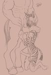  anthro balls cum equine erection freckles_(artist) gay girly horsecock kaeldu licking male mammal nude oral penis stripes tongue zebra 