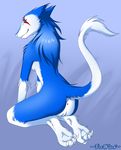  anthro anus blue_eyes breasts butt claws facial_markings female kneeling looking_back magickitsune markings pinup pose pussy raised_tail sergal side_boob solo tail 