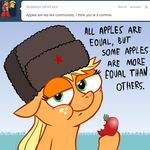  applejack_(mlp) ask_jappleack blonde_hair eating equine female feral freckles friendship_is_magic fruit green_eyes hair hat horse hotdiggedydemon jappleack mammal my_little_pony pony ponytail solo tumblr 