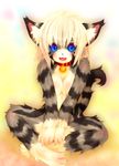  anthro bell blue_eyes blush breasts cat collar feline female hair karin looking_at_viewer mammal pinup pose sitting solo tetetor-oort white_hair 