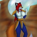  big_breasts blue_eyes breasts canine darknesshaven dragon_ball dragon_ball_z female fox hair long_hair long_red_hair mammal red_hair samantha_arrow solo 