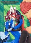  anthro blue_fur breasts canine duo eyes_closed female fox fur interspecies kacey kissing lesbian mammal nude red_panda 