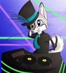  chibi dj dj_rave dj_table dog female hat husky koji_unplugged mammal single solo tail top_hat wing-of-chaos 