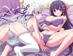  2girls bra breast_hold breasts cameltoe garter_belt long_hair nipples panties underwear yuyi 