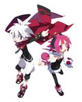  16ban disgaea glasses horns male mao_(disgaea) pantyhose photoshop pink_eyes raspberyl red_eyes skirt white white_hair 