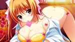  blush bra cleavage condom game_cg kinomoto_sakuya orange_hair panta panties renai_zero_kilometer underwear 