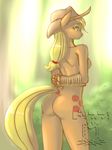  anthrofied applejack_(mlp) bdsm blonde_hair bound breasts butt cowboy_hat cutie_mark dossun equine female freckles friendship_is_magic green_eyes hair hat horse looking_back mammal my_little_pony nude pony rope side_boob solo standing tail 