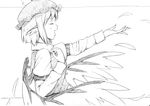  animal_ears closed_eyes greyscale hand_on_own_chest hat monochrome music mystia_lorelei outstretched_hand profile short_hair singing solo touhou vent_arbre wings 