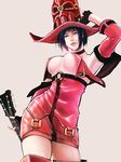  armpits bad_id bad_pixiv_id bare_shoulders black_hair breasts choker fingerless_gloves gloves guilty_gear guitar hat i-no instrument large_breasts miniskirt mole mole_above_mouth nee nipple_slip nipples red_hat short_hair skirt solo thighhighs underboob white_background 