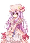  bow crescent dress hair_bow hat highres long_hair patchouli_knowledge pink_eyes purple_hair smile solo spirtie touhou 