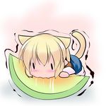  animal_ears blush cat_ears cat_tail chibi eating food fruit hoshizuki_(seigetsu) kemonomimi_mode melon minigirl mizuhashi_parsee puru-see saliva solo tail touhou trembling |_| 