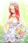  artist_request blush bouquet braid breasts bridal_veil choker cleavage daisy dress earrings flower frills gathers gloves jaina_preventer jewelry lace large_breasts long_hair lowres necklace red_hair rose solo sword_girls thighhighs twin_braids veil wedding_dress yellow_eyes 