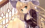  blonde_hair boots breasts cleavage flat_chest frills gosick green_eyes hat highres lolita_fashion long_hair looking_at_viewer small_breasts solo tatekawa_mako victorica_de_blois wallpaper 