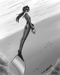  bad_id bad_pixiv_id copyright_request diving_mask diving_mask_on_eyes freediving greyscale long_hair monochrome monofin ocean ponytail saver_(artbysaver) simple_background smile solo underwater water wetsuit 