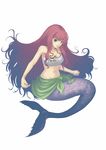  artist_request blue_eyes copyright_request floating_hair gradient_hair green_sarong jewelry long_hair mermaid monster_girl multicolored_hair necklace pink_hair red_hair sarong simple_background solo strapless tubetop white_background 