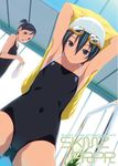  :o armpits arms_up black_eyes black_hair competition_school_swimsuit flat_chest goggles goggles_on_head looking_at_viewer multiple_girls one-piece_swimsuit open_mouth original ponytail short_ponytail smile sody swim_cap swimsuit 