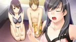  1boy 2girls black_hair bra breasts brown_hair censored eyes_closed highres incest ino large_breasts lingerie multiple_girls panties purple_hair short_hair sister_scheme_2 underwear yanagawa_amane yanagawa_misaki yanagawa_shiori 