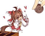  afterimage ahoge animal_ears ascot blush bow box brown_eyes brown_hair cat_ears cat_tail chibi coin donation_box dress fang flapping hair_bow hair_tubes hakurei_reimu heart kemonomimi_mode lowres minigirl motion_lines offering on_box open_mouth outstretched_arms red_dress sleeves_past_wrists smile solo tail tosura-ayato touhou 