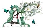  708 bad_id bad_pixiv_id barefoot bug butterfly flower green_hair groin hatsune_miku ikebana insect long_hair midriff navel necktie open_clothes open_shirt shirt sitting solo twintails very_long_hair vocaloid 