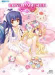  ankle_ribbon brown_eyes cake camisole carnelian flower food highres kao_no_nai_tsuki kuraki_suzuna lilith_(yamibou) lingerie long_hair multiple_girls pillow ribbon thigh_ribbon underwear wrist_ribbon yami_to_boushi_to_hon_no_tabibito 