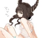  black_hair black_rock_shooter camisole curly_hair dead_master green_eyes horns long_hair mebachi_maguro panties see-through simple_background sitting smile solo striped striped_panties underwear 