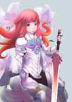  armor fantasy flower gloves long_hair original red_eyes red_hair solo sword utu weapon 