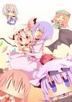  :d :o =_= bat_wings blonde_hair blue_eyes book braid chibi drooling flandre_scarlet frown halftone halftone_background hat head_wings hong_meiling hug izayoi_sakuya knife koakuma long_hair multiple_girls open_mouth patchouli_knowledge purple_eyes purple_hair red_hair remilia_scarlet rowtan short_hair silver_hair sleeping smile touhou twin_braids wide_face wings |_| 