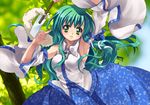  armpits detached_sleeves frog gohei green_eyes green_hair hair_ornament kochiya_sanae long_hair malino_(dream_maker) pose snake solo touhou zipper 