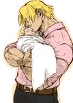  36_gou adelheid_bernstein baby baby_carry bad_id bad_pixiv_id blonde_hair commentary facial_hair father_and_son male_focus multiple_boys mustache rugal_bernstein the_king_of_fighters 