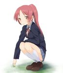  grass k-on! kneehighs long_hair miura_akane nanaichi parody pink_eyes pink_hair ponytail school_uniform skirt socks solo 