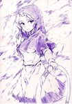  hood kumoi_ichirin monochrome purple purple_background sketch solo touhou vent_arbre 
