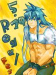  1boy blue_eyes blue_hair male male_focus muscle oekaki regal_bryan regal_bryant shackle shackles simple_background solo tales_of_(series) tales_of_symphonia translation_request 