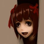  amami_haruka animated animated_gif brown_eyes brown_hair crazy_eyes creepy genk gif hair_ribbon idolmaster ribbon solo the_grudge 