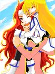  blonde_hair blue_eyes blush colette_brunel collet_brunel eyes_closed headband long_hair one_eye_closed red_hair redhead smile tales_of_(series) tales_of_symphonia wink zelos_wilder 