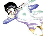  alternate_hairstyle black_eyes black_hair bleach blue_eyes blue_gloves braid charging china_dress chinese_clothes cowboy_shot dress elbow_gloves energy_ball flat_chest gloves hair_between_eyes hair_ribbon highres kubo_taito kuchiki_rukia looking_to_the_side microdress official_art open_mouth purple_dress red_ribbon ribbon simple_background sleeveless sleeveless_dress solo toggles twin_braids twintails white_background 