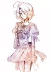  .hack//link 1girl ahoge aurafake gradient hair_over_one_eye klarinette_(.hack//) koharu_nene monochrome pantyhose school_uniform simple_background solo white_background 