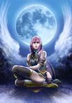  aqua_eyes bad_id bad_pixiv_id boots full_moon headphones headset highres long_hair megurine_luka moon night pink_hair senda_satoru sitting solo thighhighs very_long_hair vocaloid 