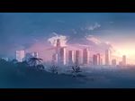  city cityscape copyright_request house landscape letterboxed los_angeles no_humans palm_tree scenery seo_tatsuya sky skyscraper sunset tree 